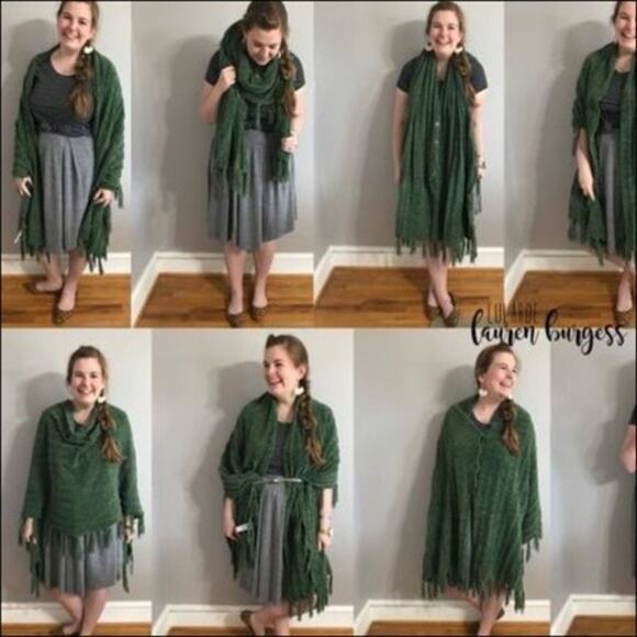 Lularoe Mimi Sweater Wrap Poncho Gray Open Knit One Size - Picture 5 of 6